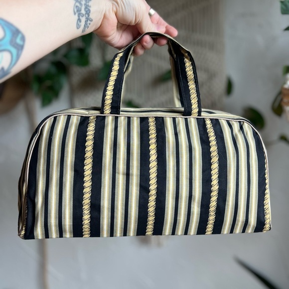 Vintage Christian Dior Vanity Bag CD Logo Stripe Travel Toiletry Case Cosmetic - Picture 2 of 16